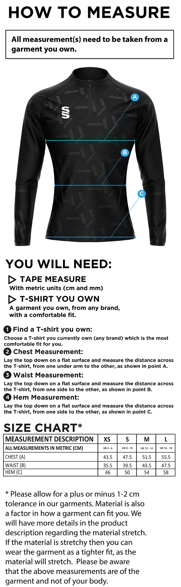 Leicestershire CCC - Impact Performance Top - Women's/Girls Fit - Size Guide