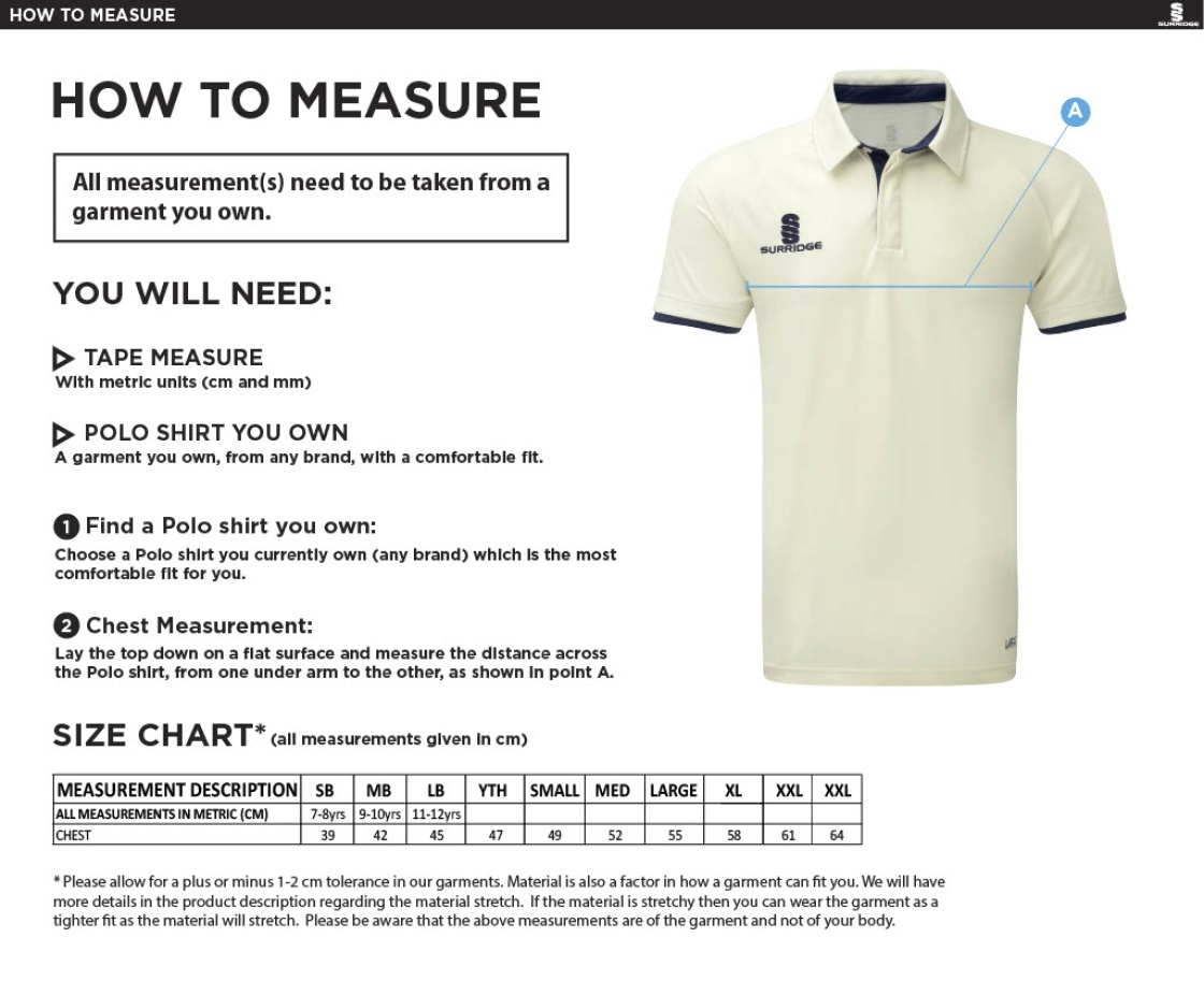 Leicestershire CCC - Dual Cricket Shirt Short Sleeve - Unisex Fit - Size Guide