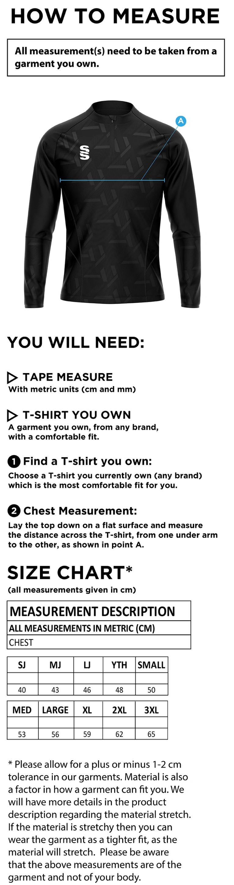 Impact Performance Top - Unisex Fit - Size Guide