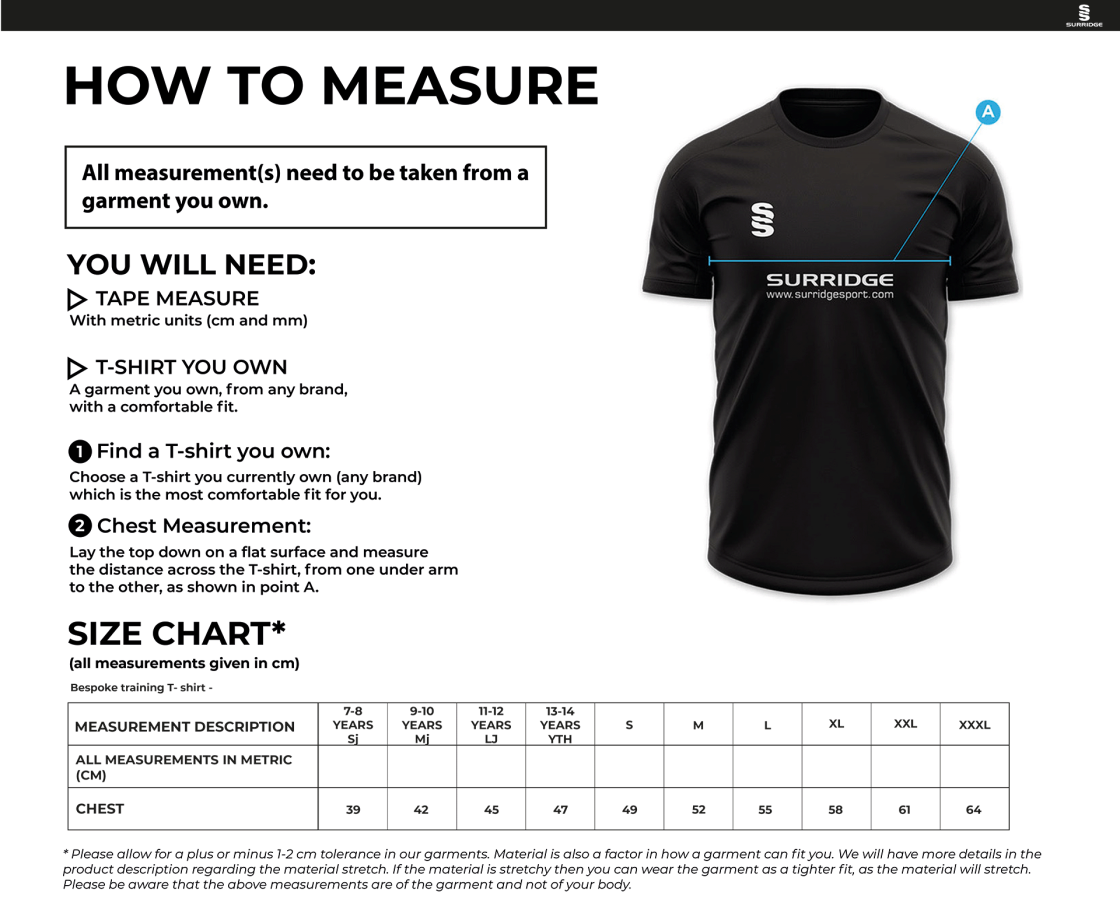 Leicestershire CCC - Impact T-Shirt - Unisex Fit - Size Guide