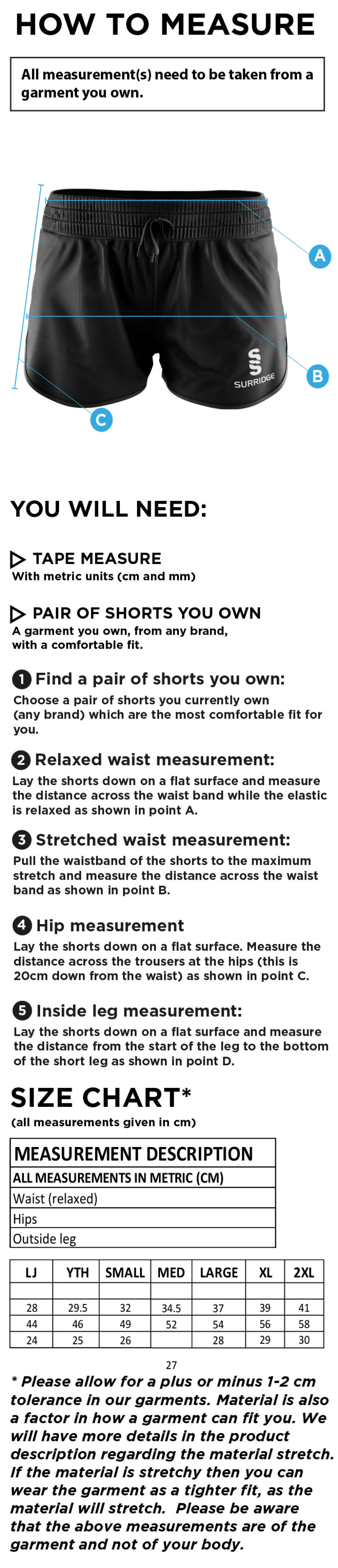 Dual Active Short - Women's/Girls Fit - Black - Size Guide