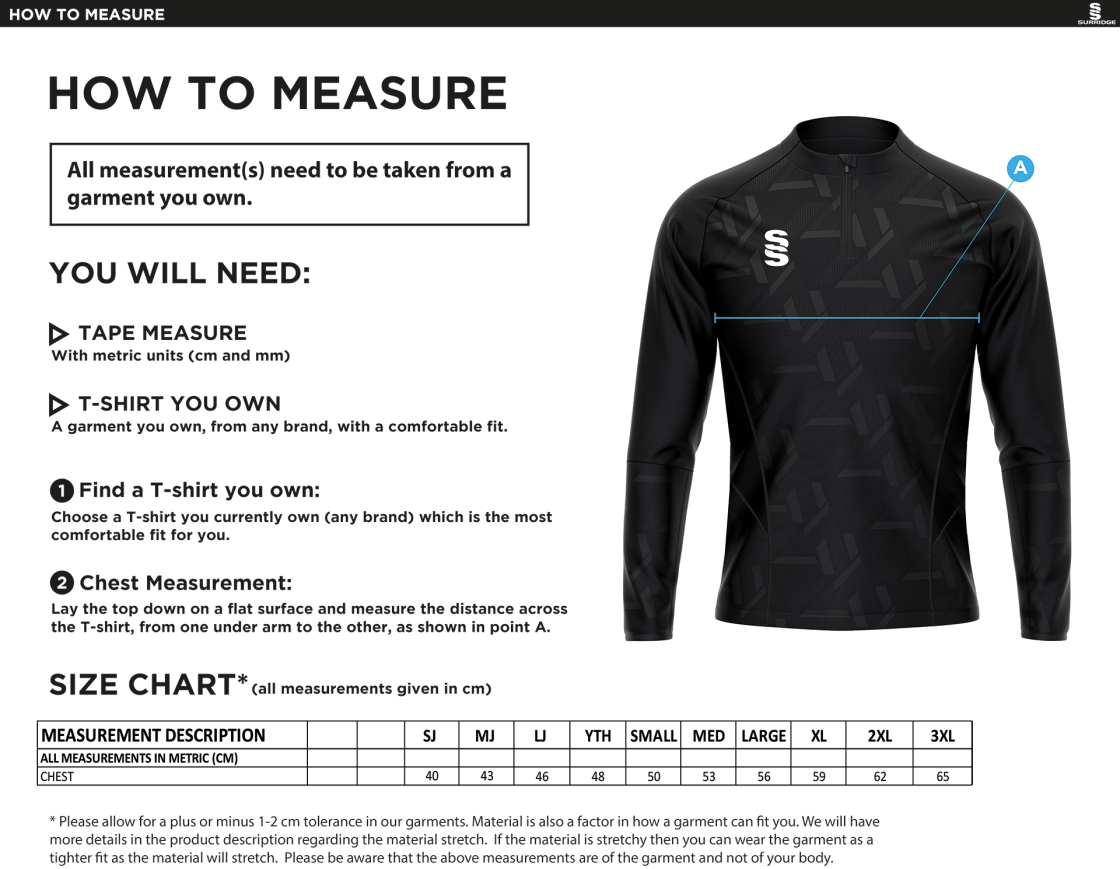 Leicestershire CCC - Impact Performance Top - Unisex Fit - Size Guide