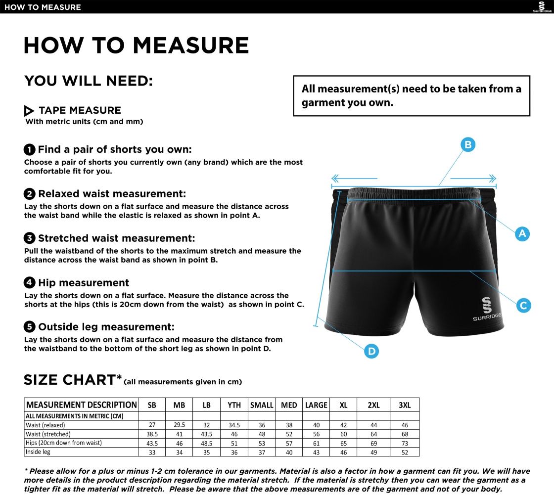 Leicestershire CCC - Performance Gym Short - Unisex Fit - Size Guide