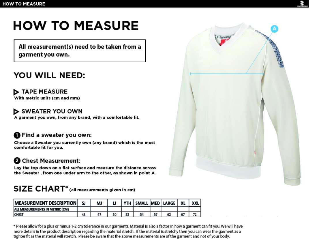 Leicestershire CCC - Dual Long Sleeve Sweater - Unisex Fit - Size Guide
